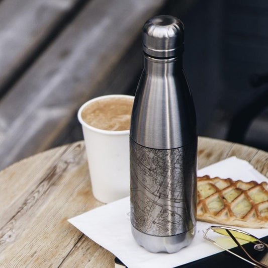 Boston Massachusetts Map Bottle – Custom Engraved 17oz Insulated Stainless Steel Water Bottle with Personalised Coordinates