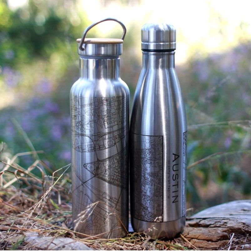 Boston Massachusetts Map Bottle – Custom Engraved 17oz Insulated Stainless Steel Water Bottle with Personalised Coordinates