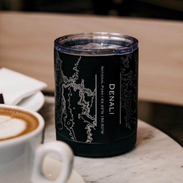 Denali National Park Alaska Map Cup – Custom Engraved 10oz Matte Black Insulated Stainless Steel Cup