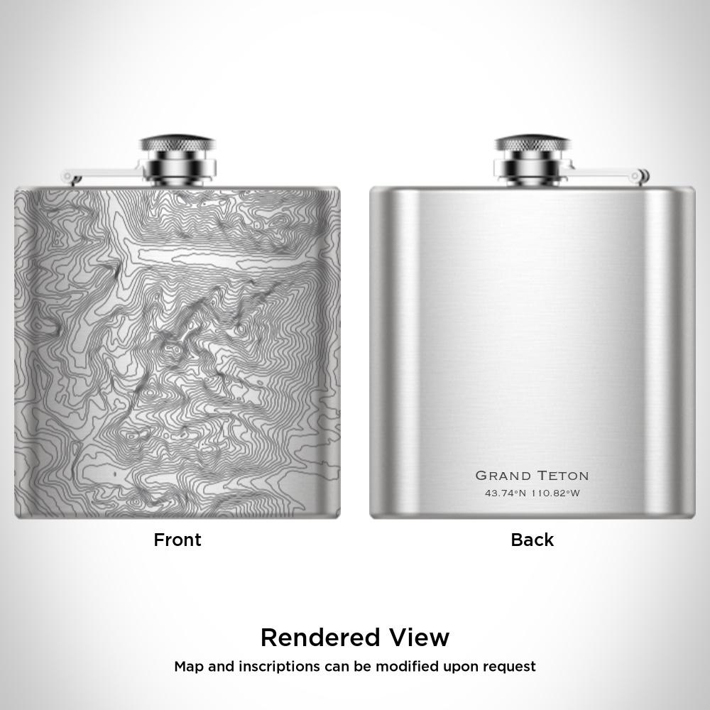 Grand Teton National Park Wyoming Hip Flask – Custom Engraved 6oz Stainless Steel Flask with Canvas Bag & Funnel