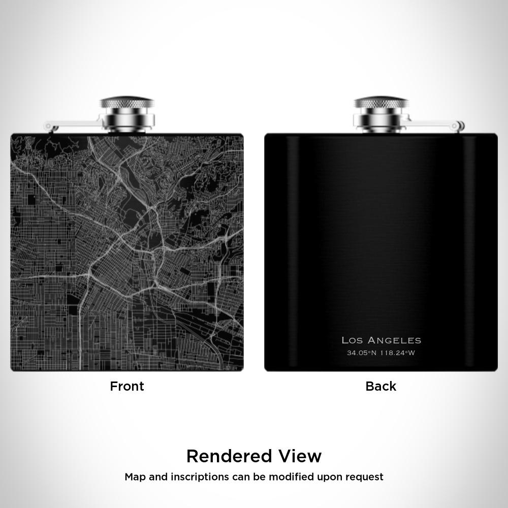 Los Angeles California Map Hip Flask – Custom Engraved Matte Black Flask with Canvas Bag & Funnel