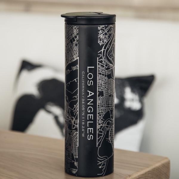 Los Angeles California Map Tumbler – Custom Engraved 17oz Matte Black Insulated Stainless Steel Coffee Cup