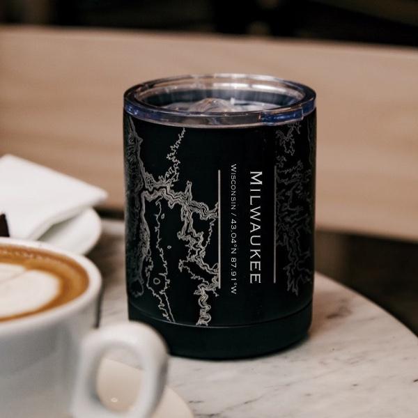 Milwaukee Wisconsin Map Cup – Custom Engraved 10oz Matte Black Insulated Stainless Steel Cup