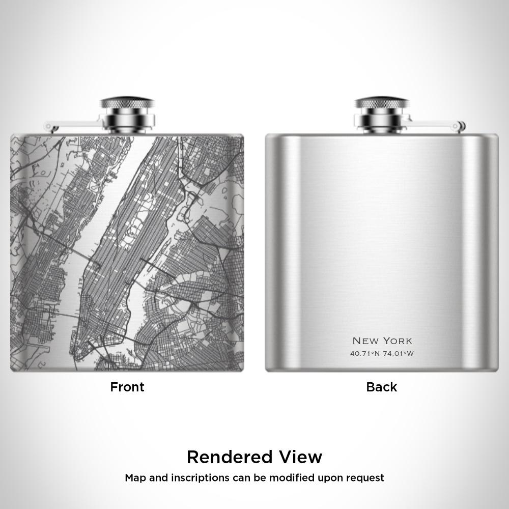 New York City Map Hip Flask – Custom Engraved 6oz Personalised Flask with Canvas Bag & Funnel