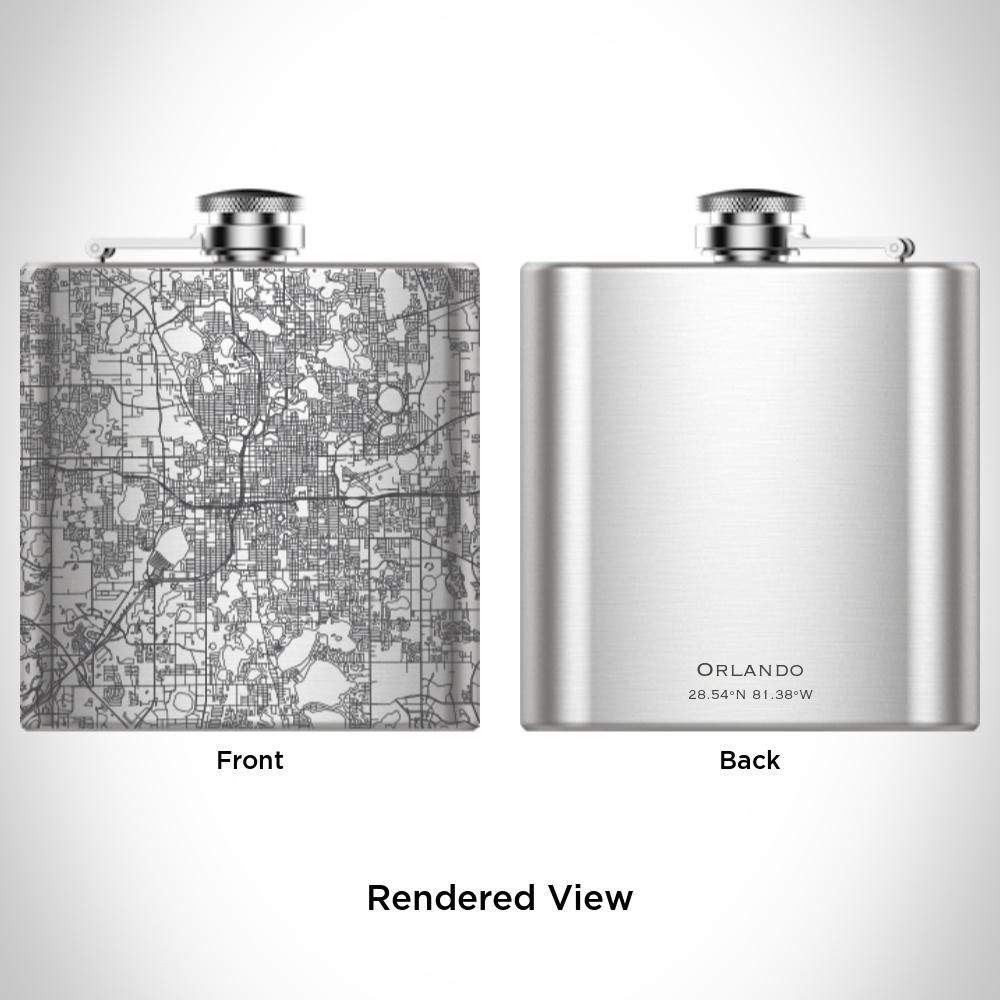 Orlando Florida Map Hip Flask – Custom Engraved 6oz Personalised Flask with Canvas Bag & Funnel