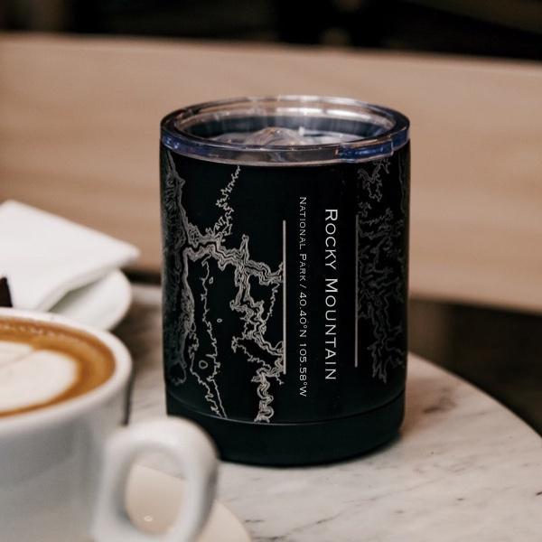 Rocky Mountain National Park Map Cup – Custom Engraved 10oz Matte Black Insulated Stainless Steel Cup