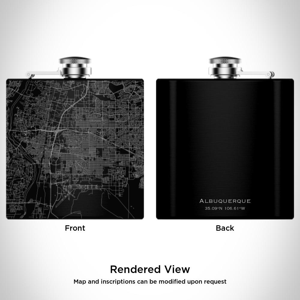 Albuquerque New Mexico Map Hip Flask – Custom Engraved 6oz Matte Black Flask with Canvas Bag & Funnel