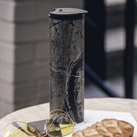 Bakersfield California Map Tumbler – Custom Engraved 17oz Matte Black Insulated Stainless Steel Coffee Cup