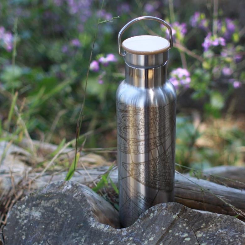Indianapolis Indiana Map Bottle – Custom Engraved 20oz Insulated Stainless Steel Bottle with Bamboo Lid, Matte Black