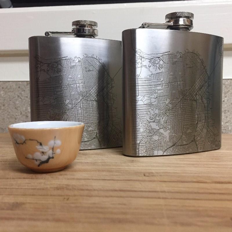 Irving Texas Map Hip Flask – Custom Engraved 6oz Stainless Steel Flask with Canvas Bag & Funnel