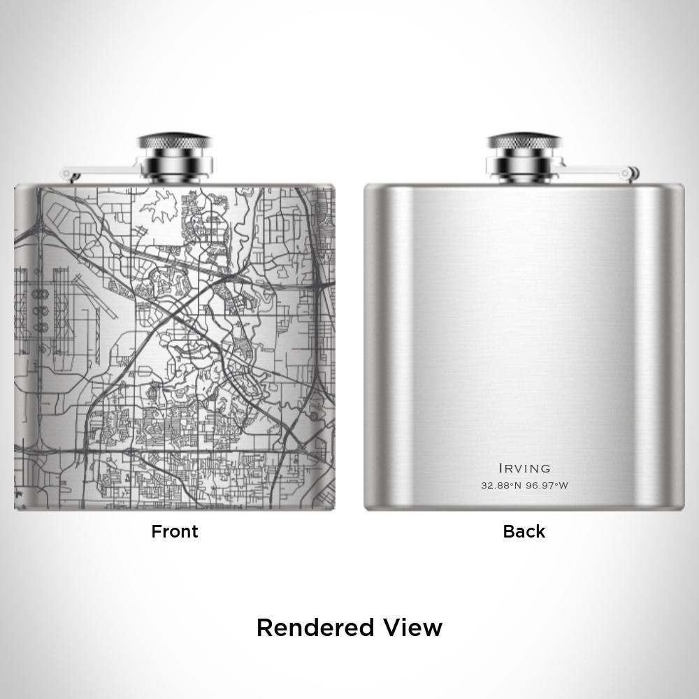 Irving Texas Map Hip Flask – Custom Engraved 6oz Stainless Steel Flask with Canvas Bag & Funnel