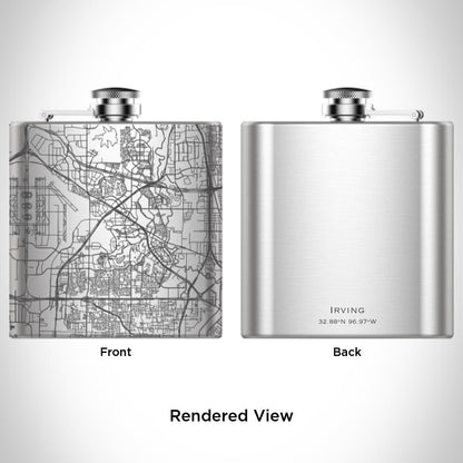 Irving Texas Map Hip Flask – Custom Engraved 6oz Stainless Steel Flask with Canvas Bag & Funnel