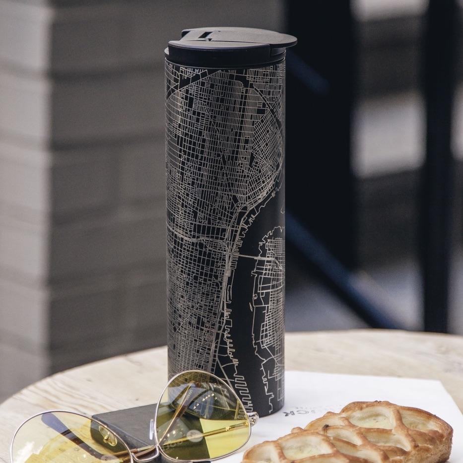 Los Angeles California Map Tumbler – Custom Engraved 17oz Matte Black Insulated Stainless Steel Coffee Cup