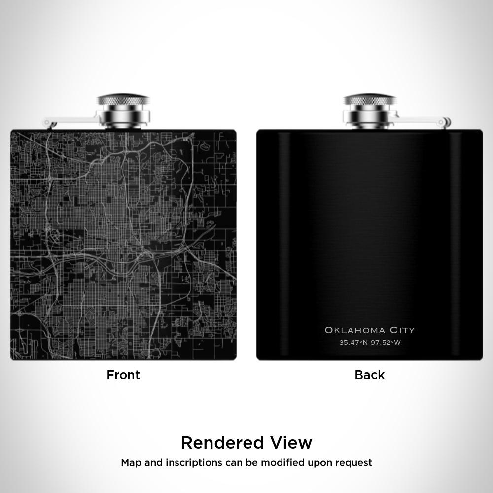 Oklahoma City Map Hip Flask – Custom Engraved 6oz Matte Black Flask with Canvas Bag & Funnel