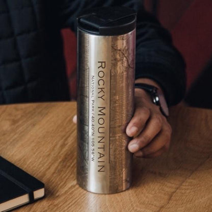 Rocky Mountain National Park Colorado Map Tumbler – Custom Engraved 17oz Insulated Stainless Steel Coffee Cup