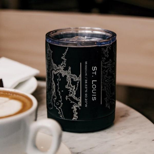 St. Louis Missouri Map Cup – Custom Engraved 10oz Matte Black Insulated Stainless Steel Cup